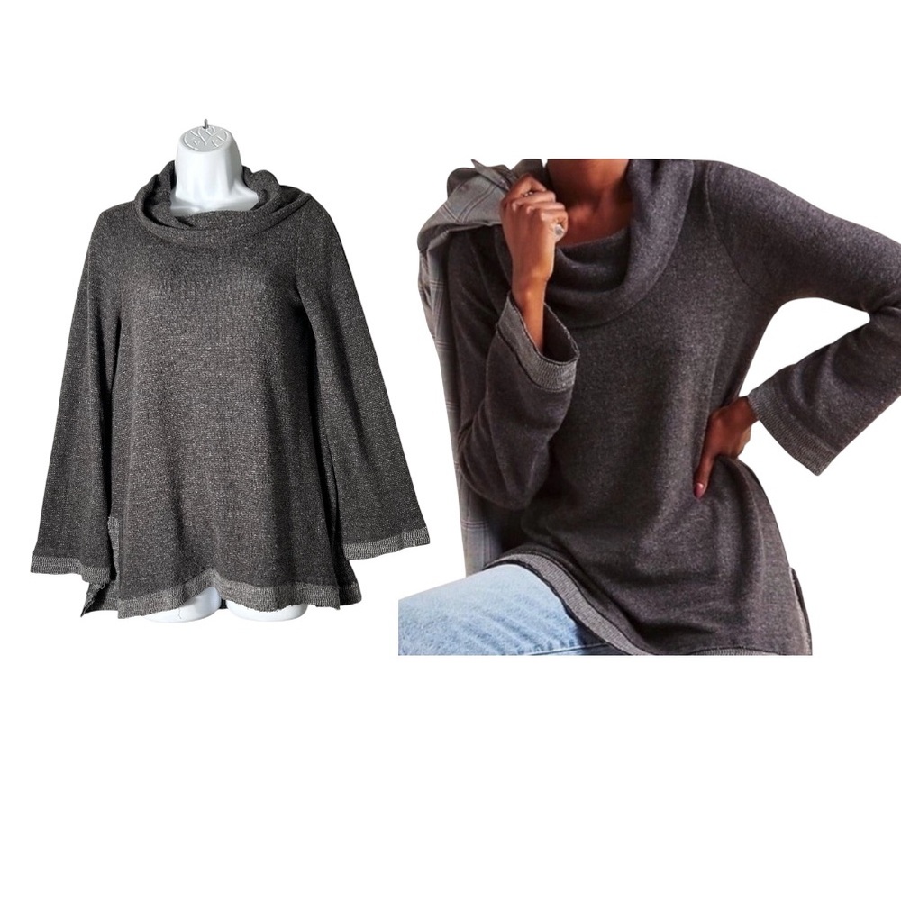 Maeve Anthropologie Tunic‎ Sweater Womens Small Gray Risa Hacci Cowl Neck Top